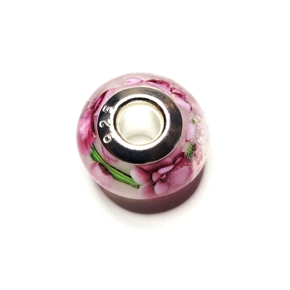 NWT For Pandora Charm Bracelet 925 Sterling Silver Murano Glass Flower Bead Pink - Picture 2 of 6